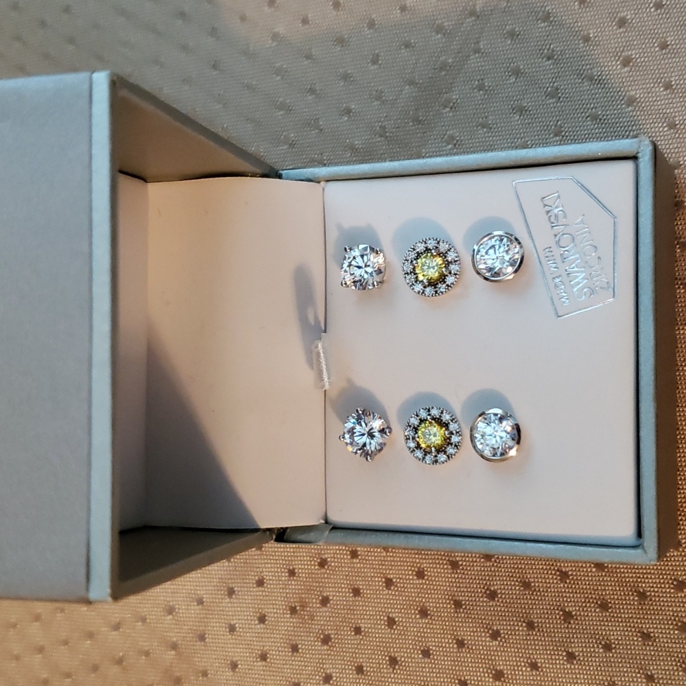 3 pair Swarovski Zirconia post earrings